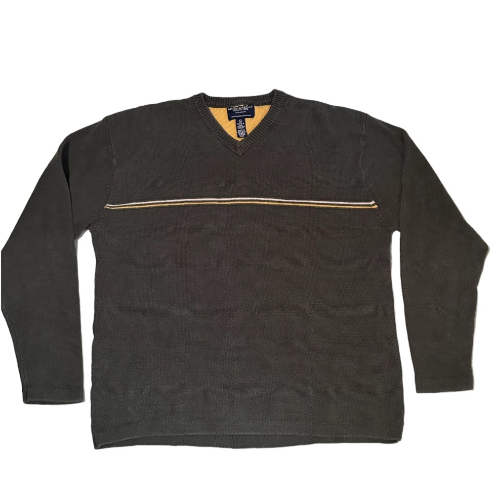 Mens Vinatge American Eagle Outfitters Green with Yellow Stripe Sweater
